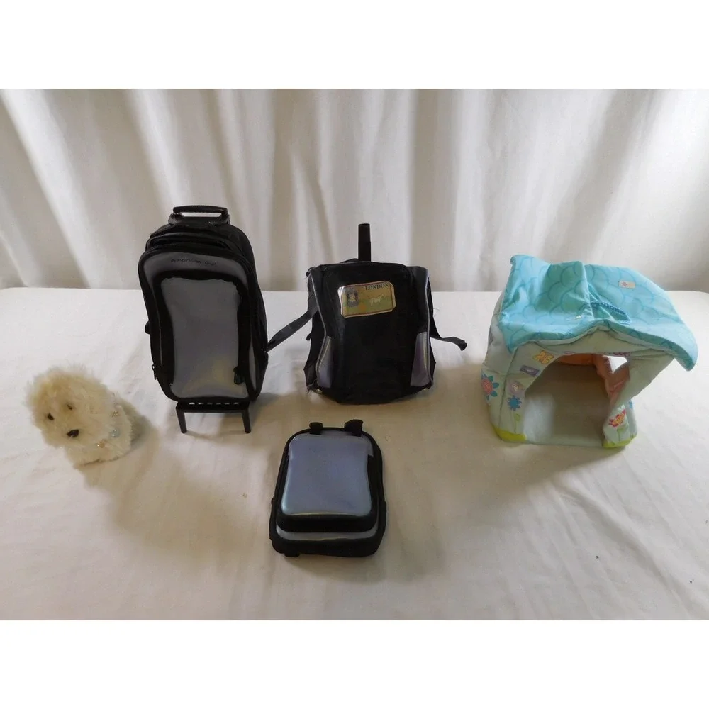 American Girl Doll Sized Luggage Lavender Rolled Suitcase + Backpack + Coconut D